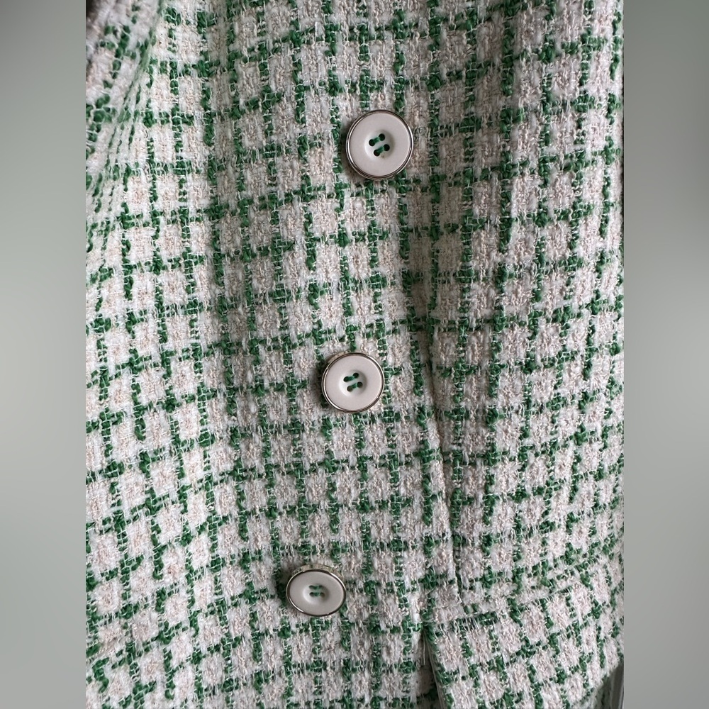 Rachel Zoe Green Tweed Plaid Double Breasted Blazer Size S - Picture 5 of 9